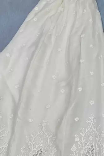 White & green faux georgette readymade suit with embroidery & diamond work