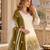 White & mustard faux georgett readymade suit with embroidery & diamond work