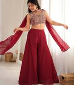 Women's Beautiful Embroidery Crunchy Silk Fabric Straight Crop Top Palazzo and Dupatta Set