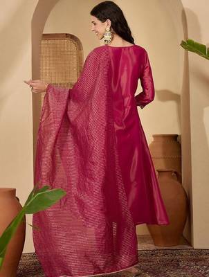 Rani embroidery shimmer silk kurta with pant and dupatta 4