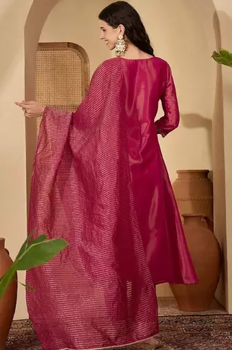 Rani embroidery shimmer silk kurta with pant and dupatta