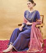 Blue embroidery pure silk kurta with plazzo and dupatta