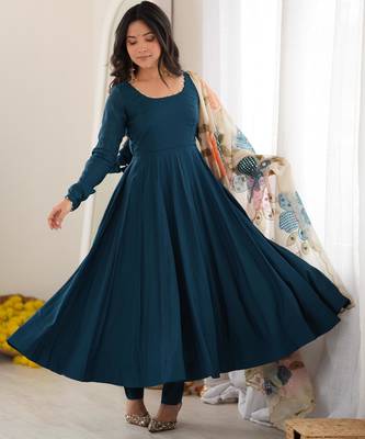 Women's Beautiful Solid Roman Silk Fabric Flared Anarkali Pant and Dupatta Set 1