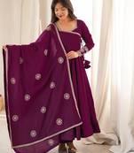 Women's Beautiful Embroidery Work Roman Silk Chanderi Fabric Flared Anarkali Pant and Dupatta Set