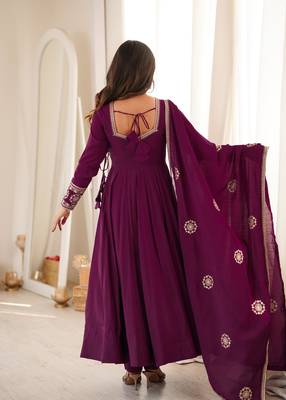 Women's Beautiful Embroidery Work Roman Silk Chanderi Fabric Flared Anarkali Pant and Dupatta Set 4
