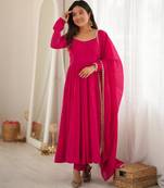 Women's Beautiful Embroidery Work Chanderi Fabric Flared Anarkali Pant and Dupatta Set