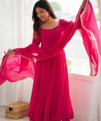 Women's Beautiful Embroidery Work Chanderi Fabric Flared Anarkali Pant and Dupatta Set 2