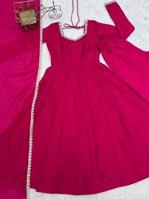 Women's Beautiful Embroidery Work Chanderi Fabric Flared Anarkali Pant and Dupatta Set 5