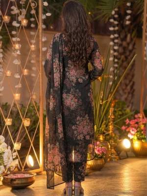 Women's Beautiful Faux Georgette Fabric Printed Work Straight Kurta Palazzo and Dupatta Set 4