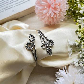 Oxidized Silver Floral Cuff Bracelet | Adjustable Boho Statement Bangle 2