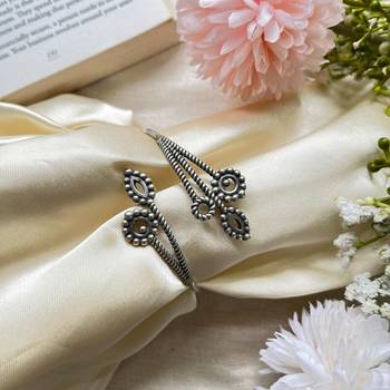 Oxidized Silver Floral Cuff Bracelet | Adjustable Boho Statement Bangle 4