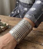 Handcrafted Silver Cuff Bracelet, Tribal Elephant Statement Bangle, Oxidized Silver Plated Brass Kada