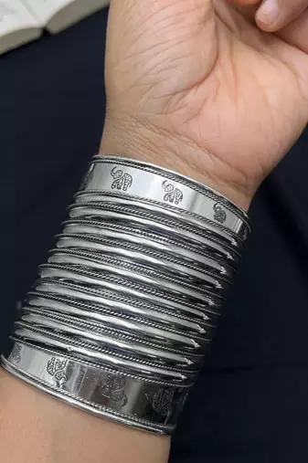 Handcrafted Silver Cuff Bracelet, Tribal Elephant Statement Bangle, Oxidized Silver Plated Brass Kada