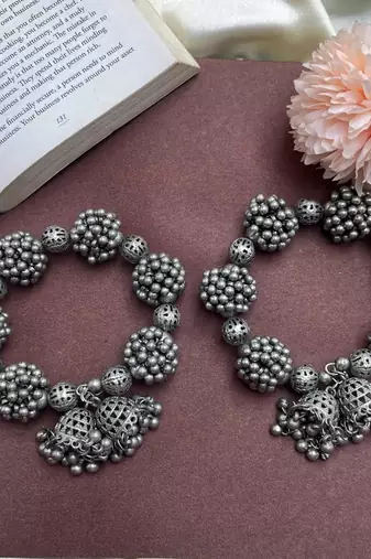 Oxidized Silver Floral Bracelet - 2-in-1 Hair Accessory - Indian Boho Jewelry