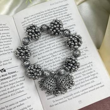 Oxidized Silver Floral Bracelet - 2-in-1 Hair Accessory - Indian Boho Jewelry 2