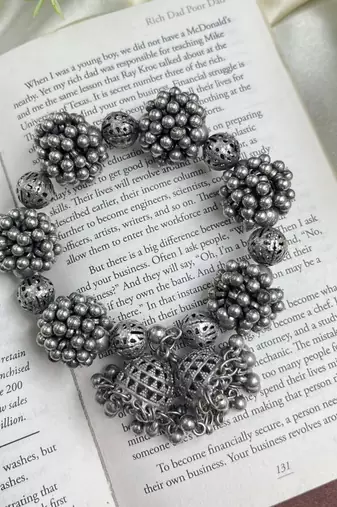 Oxidized Silver Floral Bracelet - 2-in-1 Hair Accessory - Indian Boho Jewelry