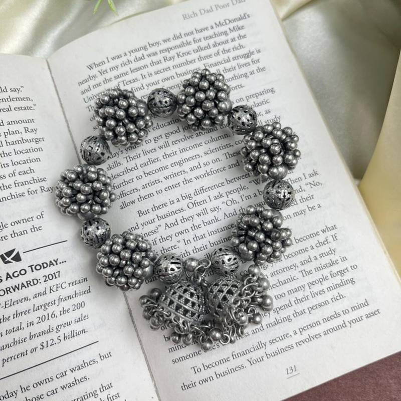 Oxidized Silver Floral Bracelet - 2-in-1 Hair Accessory - Indian Boho Jewelry