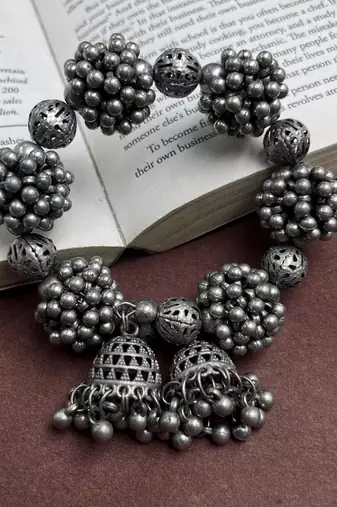 Oxidized Silver Floral Bracelet - 2-in-1 Hair Accessory - Indian Boho Jewelry