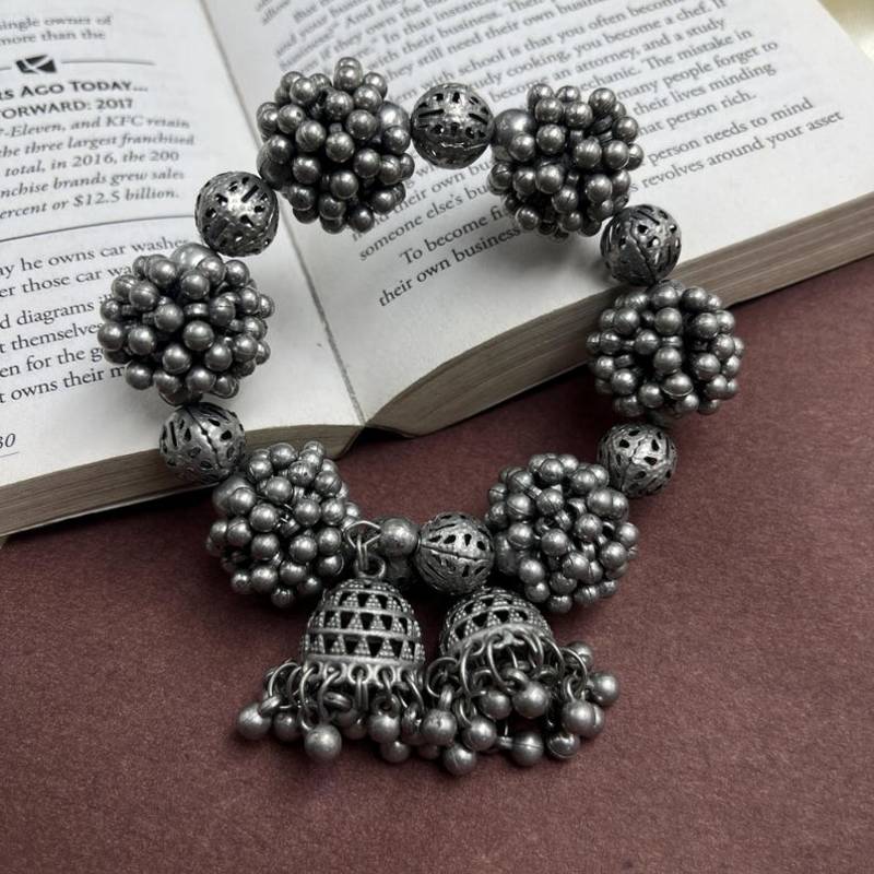 Oxidized Silver Floral Bracelet - 2-in-1 Hair Accessory - Indian Boho Jewelry