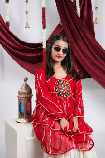 Navaratri special gota patti work lehenga with patch work top for kids