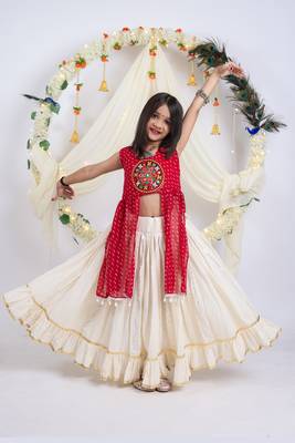 Navaratri special gota patti work lehenga with patch & cowrie lace work top for kids 2