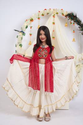 Navaratri special gota patti work lehenga with patch & cowrie lace work top for kids 3
