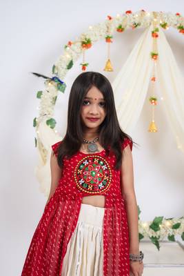 Navaratri special gota patti work lehenga with patch & cowrie lace work top for kids 4