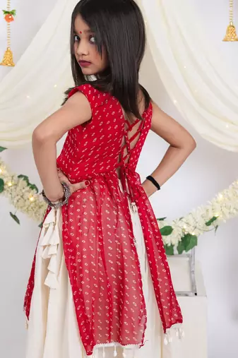 Navaratri special gota patti work lehenga with patch & cowrie lace work top for kids