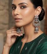 Oxidized Silver Jhumka Earrings: Boho Filigree Statement Jewelry