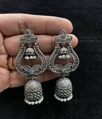 Oxidized Silver Jhumka Earrings: Boho Filigree Statement Jewelry 3