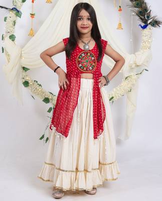 Navaratri special gota patti work lehenga with patch & cowrie lace work top for kids 6