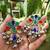 Multicolor Indian Earrings, Oxidized Silver Statement Earrings, Floral Enamel Earrings