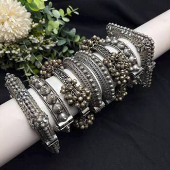Oxidized Silver Kada Bangles Set of 8, Indian Boho Bracelet Set 2