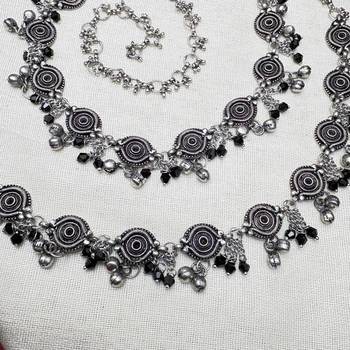 Oxidized Silver Belly Chain, Black Bead Kamarbandh, Indian Waist Chain 3