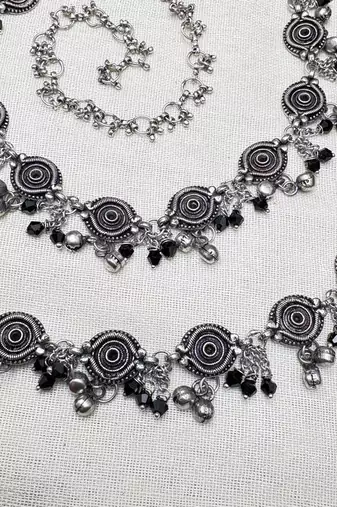 Oxidized Silver Belly Chain, Black Bead Kamarbandh, Indian Waist Chain