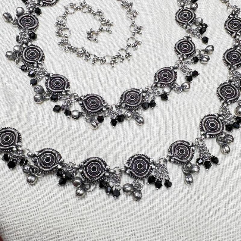 Oxidized Silver Belly Chain, Black Bead Kamarbandh, Indian Waist Chain