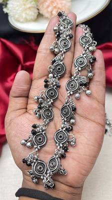 Oxidized Silver Belly Chain, Black Bead Kamarbandh, Indian Waist Chain 4
