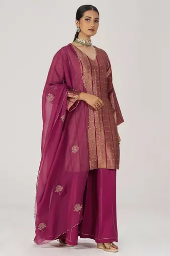 Grape wine pure banarasi festive kurta set