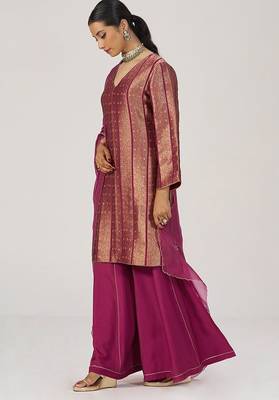 Grape wine pure banarasi festive kurta set 2