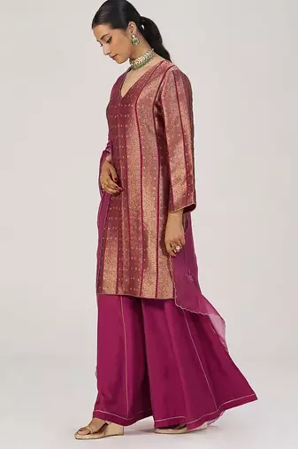 Grape wine pure banarasi festive kurta set
