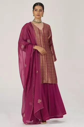 Grape wine pure banarasi festive kurta set