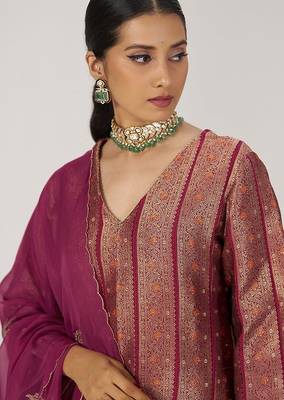 Grape wine pure banarasi festive kurta set 5