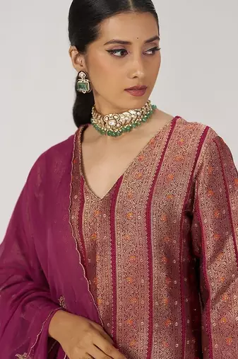 Grape wine pure banarasi festive kurta set