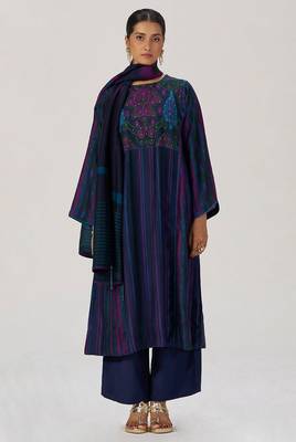 Medieval blue silk festive kurta set 1