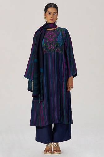 Medieval blue silk festive kurta set