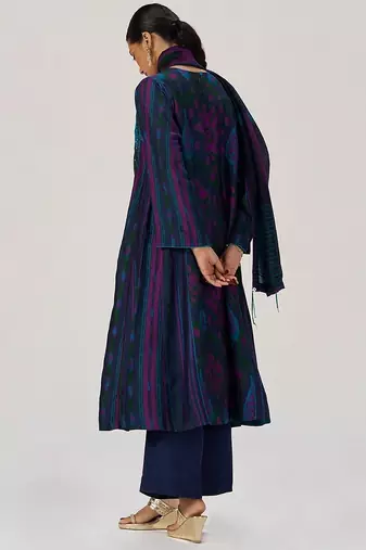 Medieval blue silk festive kurta set