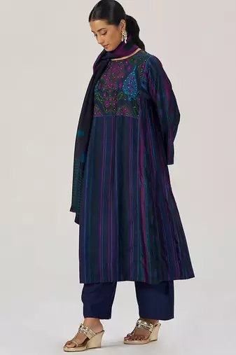 Medieval blue silk festive kurta set