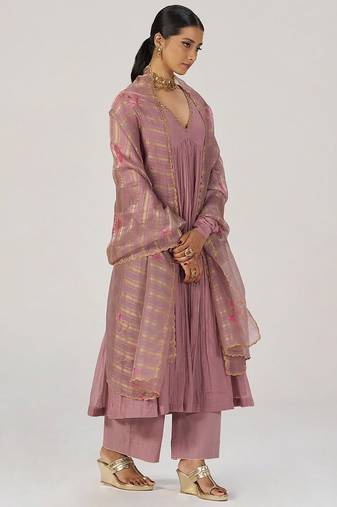 Woodrose chanderi silk festive kurta set