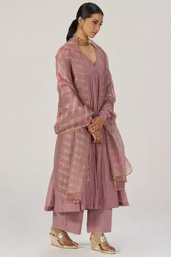 Woodrose chanderi silk festive kurta set