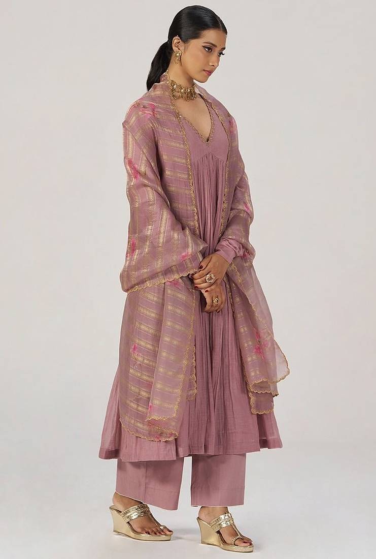 Woodrose chanderi silk festive kurta set